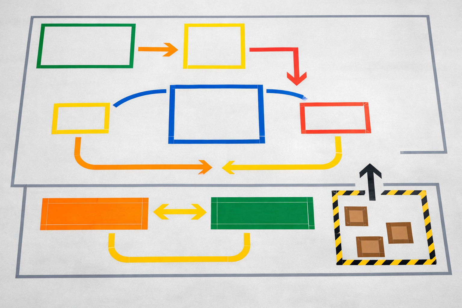 Layout mockup — tape and cardboard simulation